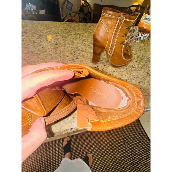 MIA Y2k Steampunk Retro Tan Lace-Up Block High Heel Leather Ankle Booties boho - Picture 11 of 11